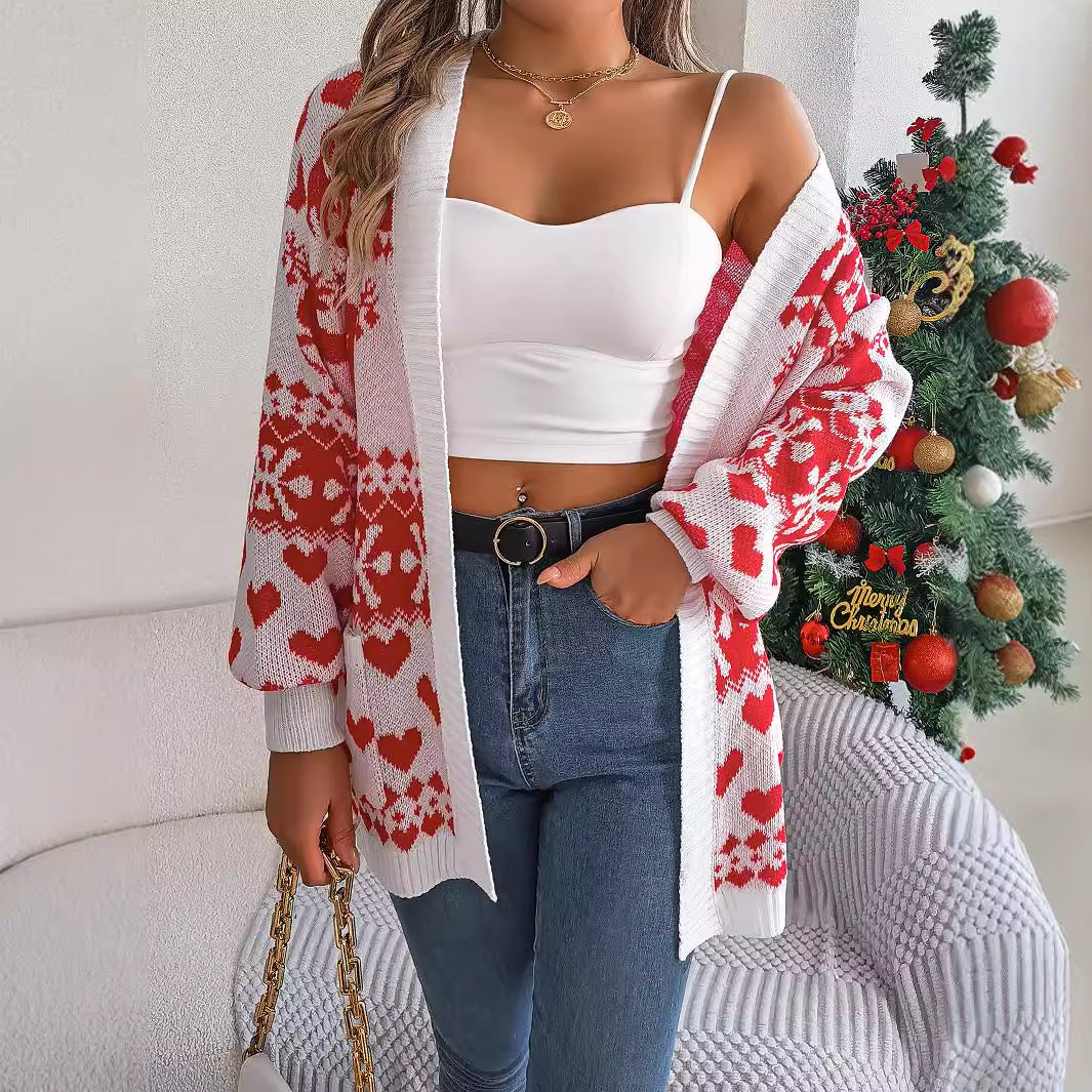 Cárdigan Navideño Oversized con Estampado de Reno