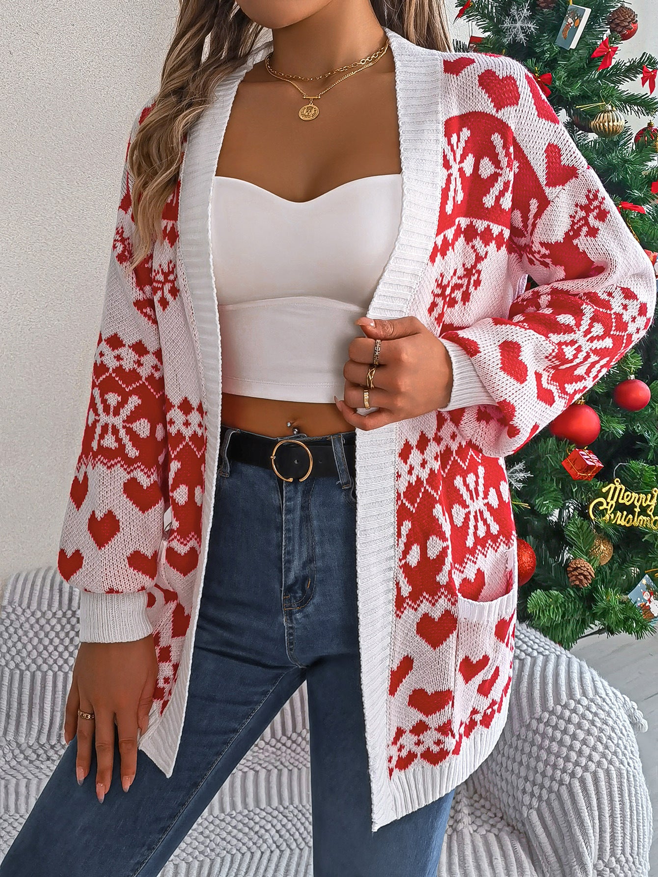 Cárdigan Navideño Oversized con Estampado de Reno