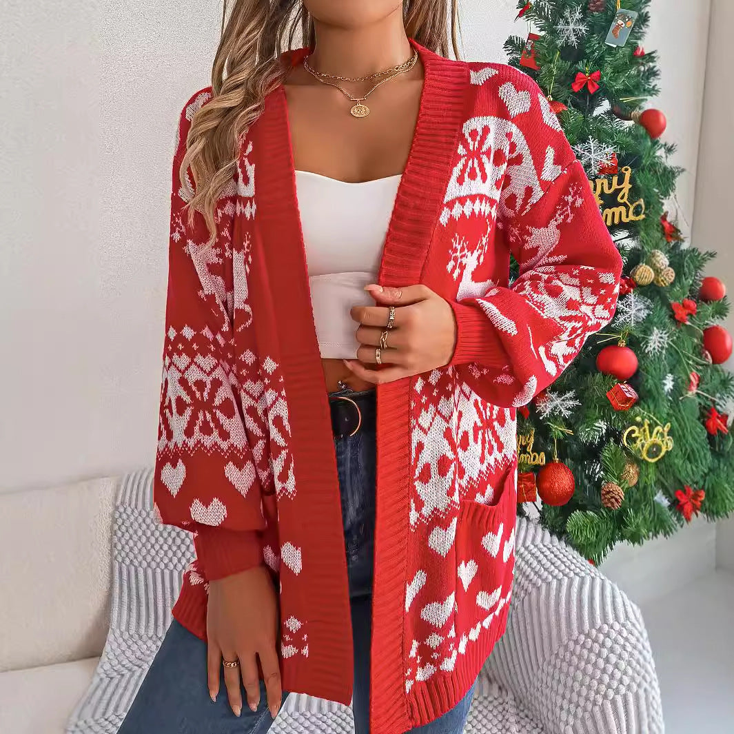 Cárdigan Navideño Oversized con Estampado de Reno