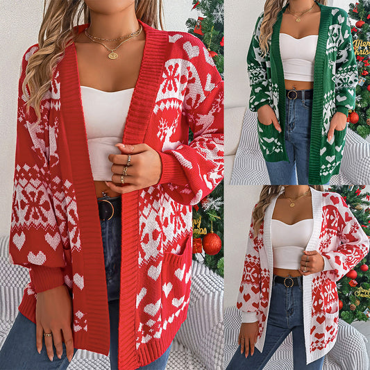 Cárdigan Navideño Oversized con Estampado de Reno